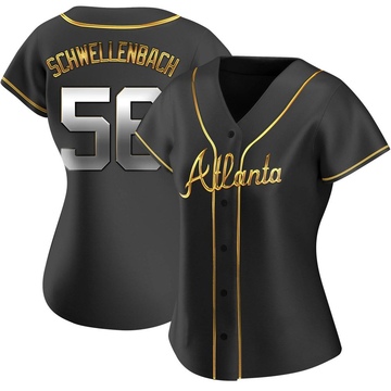 Spencer Schwellenbach Women's Replica Atlanta Braves Black Golden Alternate Jersey