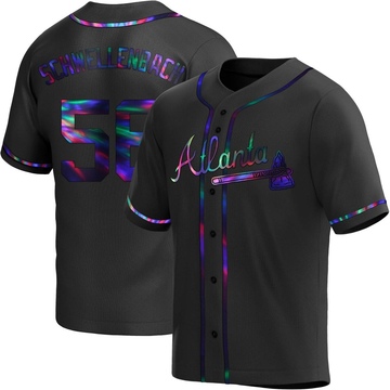 Spencer Schwellenbach Youth Replica Atlanta Braves Black Holographic Alternate Jersey